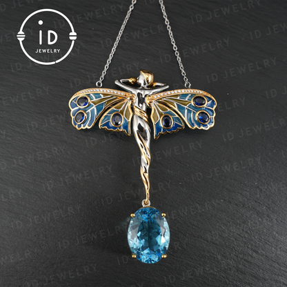 Zauberhafte Feenkette | Natürlicher Topas-Anhänger | Vergoldete Brosche | Handgefertigter Vintage-Schmuck | Einzigartiges Geschenk für Frauen 