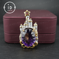Märchenhafte Amethyst-Brosche | Vintage-Schloss-Anhänger | Handgefertigter Edelsteinschmuck | Vergoldete Statement-Brosche | Königliches Schmuckgeschenk für Frauen 