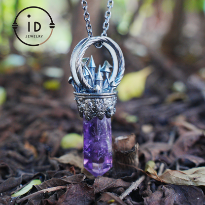 Handgefertigter Schlossanhänger, 925 Silber, Einzigartiger Fantasyschmuck, Magische Schlosskette, Perfektes Fantasygeschenk, Mystischer Schmuck