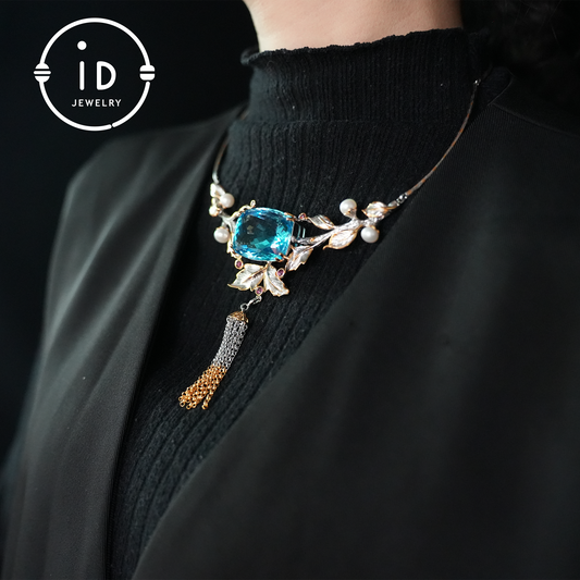 Luxuriöse Halskette mit natürlichem Topas | Handgefertigter Vintage-Schmuck | 925er Silber mit Vergoldung | Elegante Statement-Halskette für Damen | Perfektes Geschenk 
