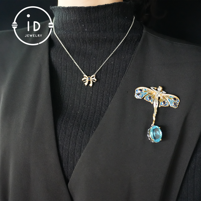 Zauberhafte Feenkette | Natürlicher Topas-Anhänger | Vergoldete Brosche | Handgefertigter Vintage-Schmuck | Einzigartiges Geschenk für Frauen 