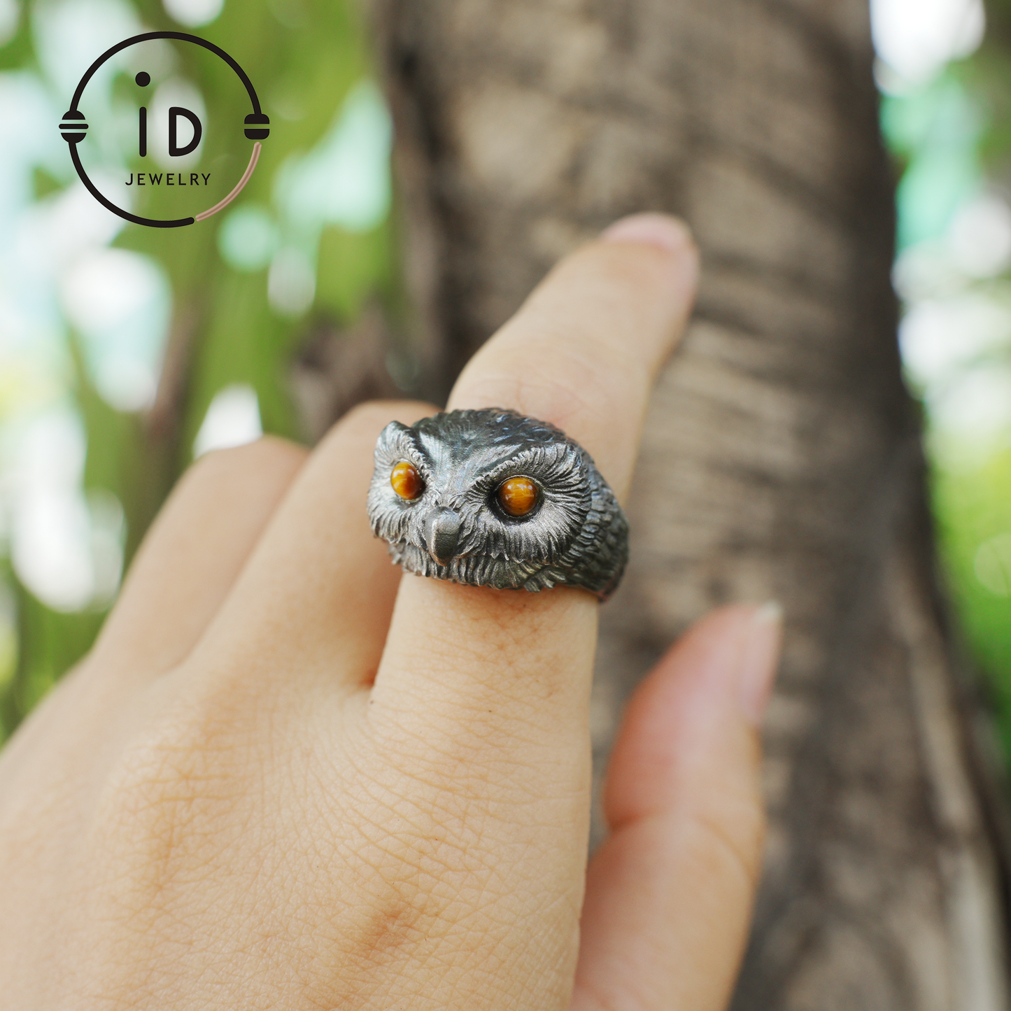 925 silver owl ring with tiger eye, gothic animal jewelry, handcrafted talisman ring, gift for men birthday Christmas