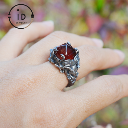 Handmade Gothic Ring | Mystical Jewelry with Agate | Baroque Style