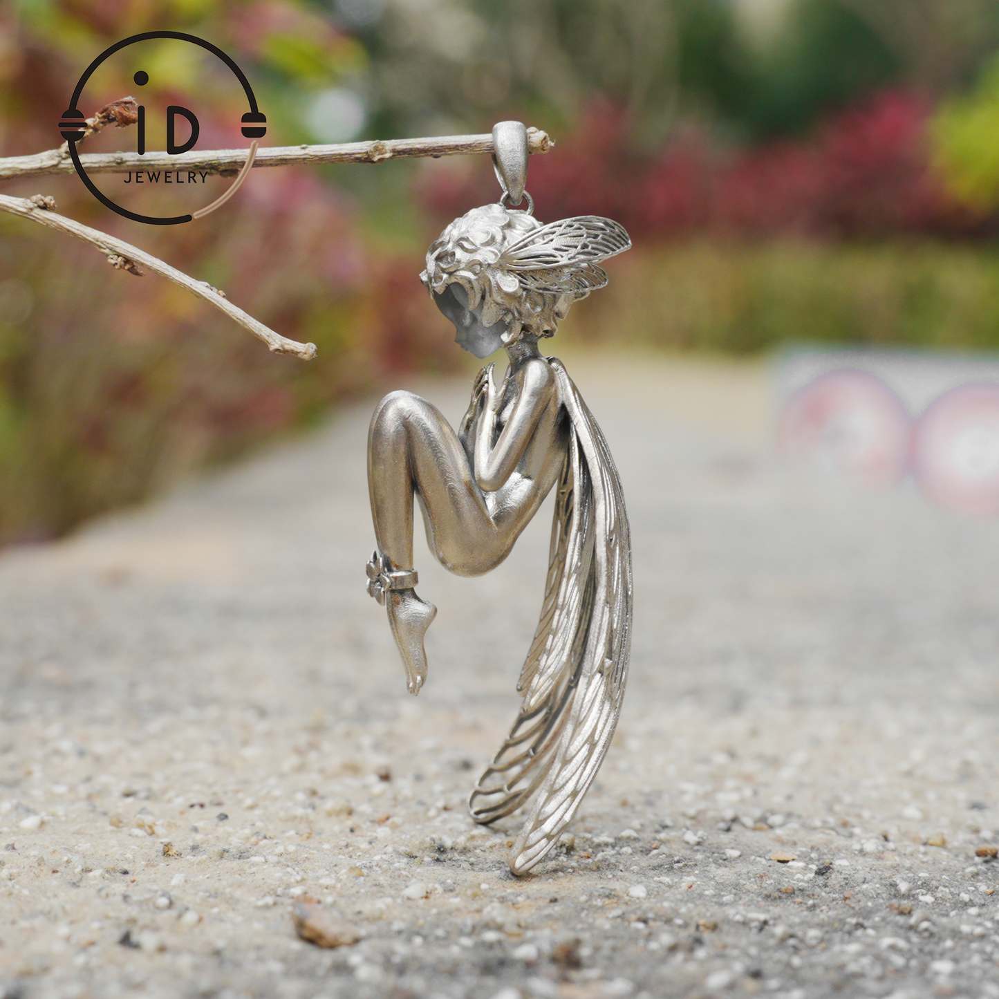 S925 Silver Elf Pendant Necklace with White Crystal, Gothic Vintage Fairy Tale Jewelry Fantasy Talisman Amulet Gift for Her Birthday or Yule