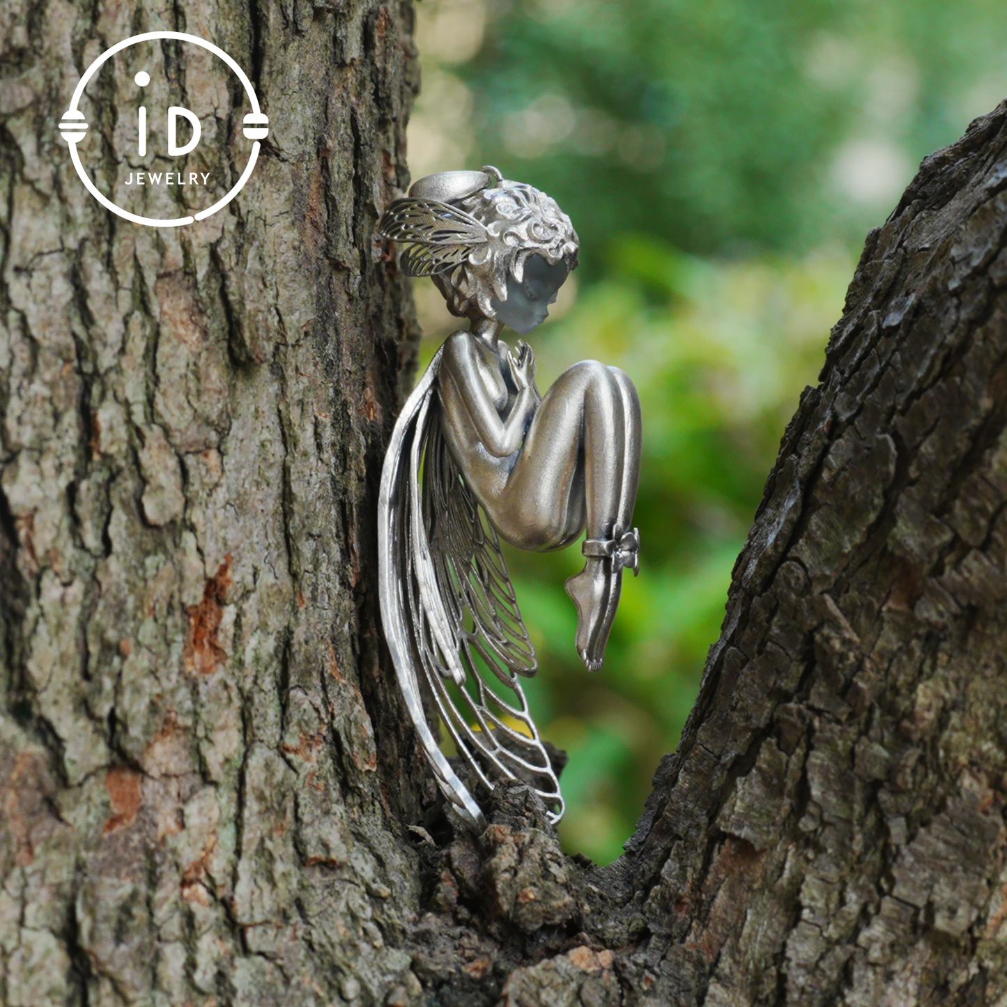 S925 Silver Elf Pendant Necklace with White Crystal, Gothic Vintage Fairy Tale Jewelry Fantasy Talisman Amulet Gift for Her Birthday or Yule