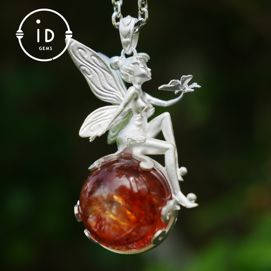 Fairy Pendant with Crystal Orb, Autumn Spirit Amulet, Handmade Fantasy Jewelry, Whispering Elf Design, Nature-Inspired Keepsake