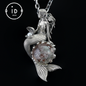 Mermaid Wish Talisman Pendant with Ghost Stone and Pearl, Fantasy Ocean Jewelry, Handcrafted Mythical Sea Spirit Amulet Necklace