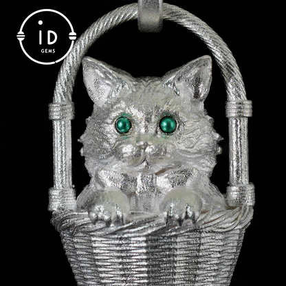 Handcrafted 925 Silver Kitten Pendant Necklace | Green-Eyed Cat Guardian | Lucky & Comfort Talisman Jewelry | Gift for Cat Lovers