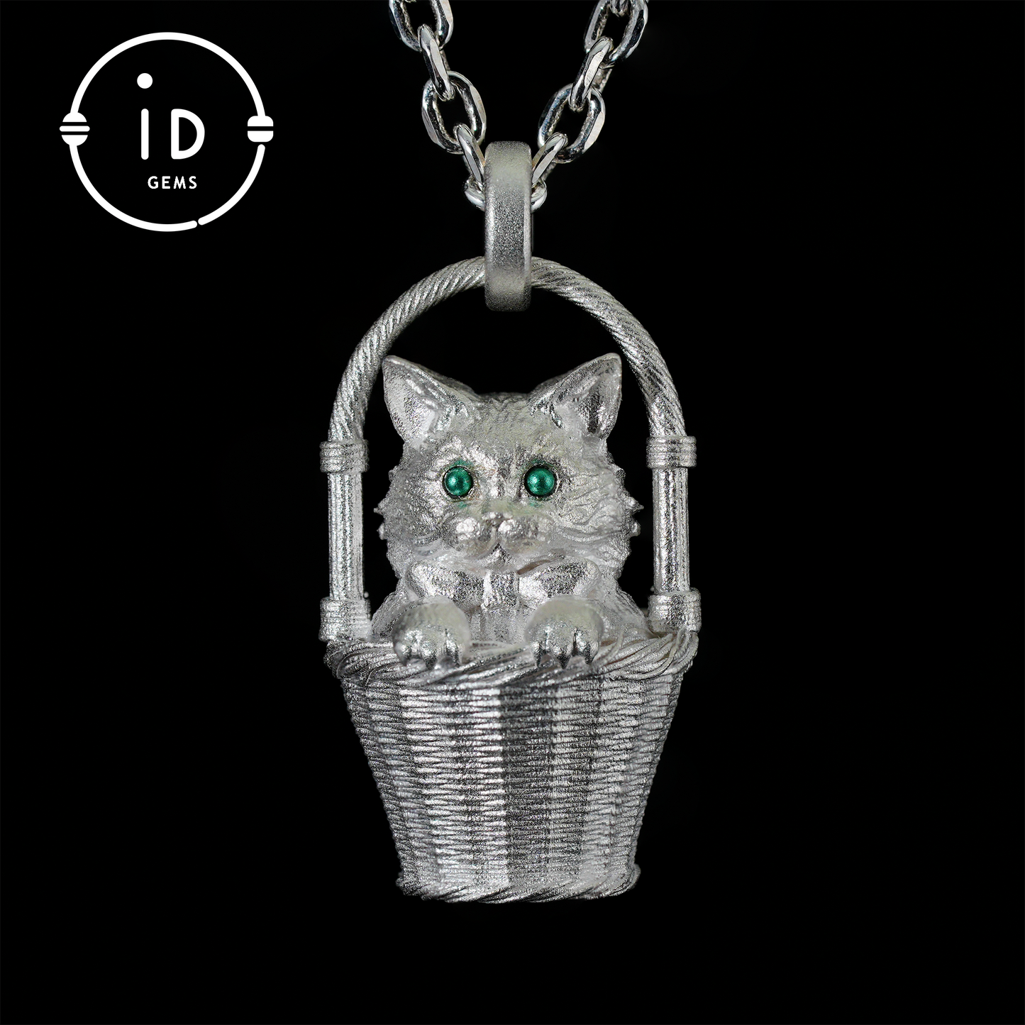 Handcrafted 925 Silver Kitten Pendant Necklace | Green-Eyed Cat Guardian | Lucky & Comfort Talisman Jewelry | Gift for Cat Lovers