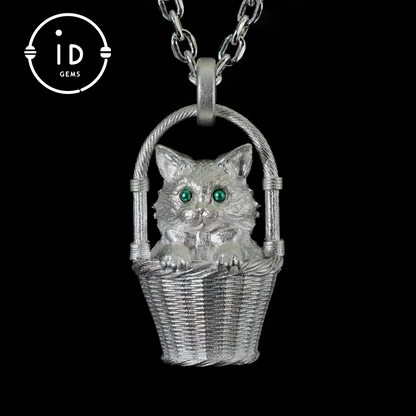 Handcrafted 925 Silver Kitten Pendant Necklace | Green-Eyed Cat Guardian | Lucky & Comfort Talisman Jewelry | Gift for Cat Lovers