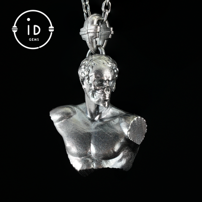 Heroic Courage Pendant - Silver Necklace with Green Zircon, Handcrafted Mythological Design, Strength & Resilience Symbol