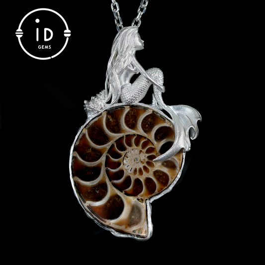 Mermaid Seashell Fossil Pendant, Handcrafted Ocean Goddess Amulet, Spiritual Protection Jewelry, Mythical Art Design, Siren Sea Gift