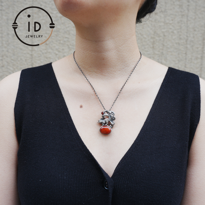 Red Agate Garnet Fox Pendant in Oxidized 925 Silver Necklace Gothic Totem Jewelry Mystic Animal Talisman Gift for Her Birthday or Christmas