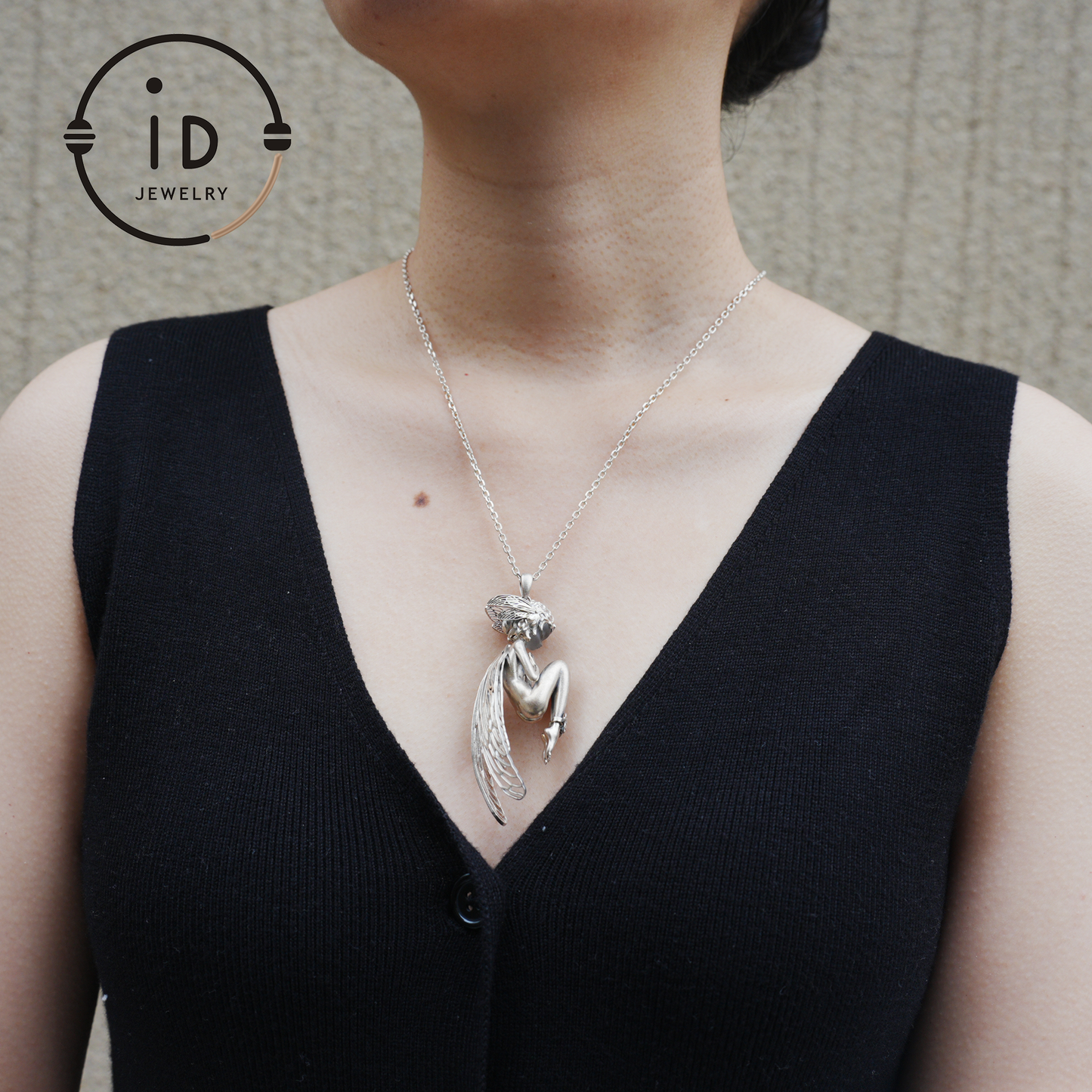 S925 Silver Elf Pendant Necklace with White Crystal, Gothic Vintage Fairy Tale Jewelry Fantasy Talisman Amulet Gift for Her Birthday or Yule