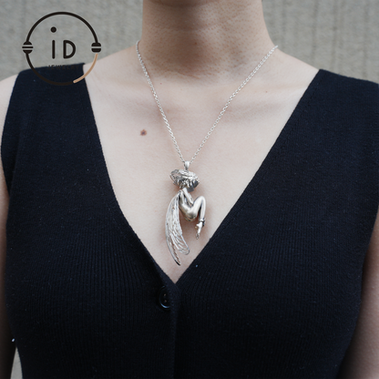 S925 Silver Elf Pendant Necklace with White Crystal, Gothic Vintage Fairy Tale Jewelry Fantasy Talisman Amulet Gift for Her Birthday or Yule