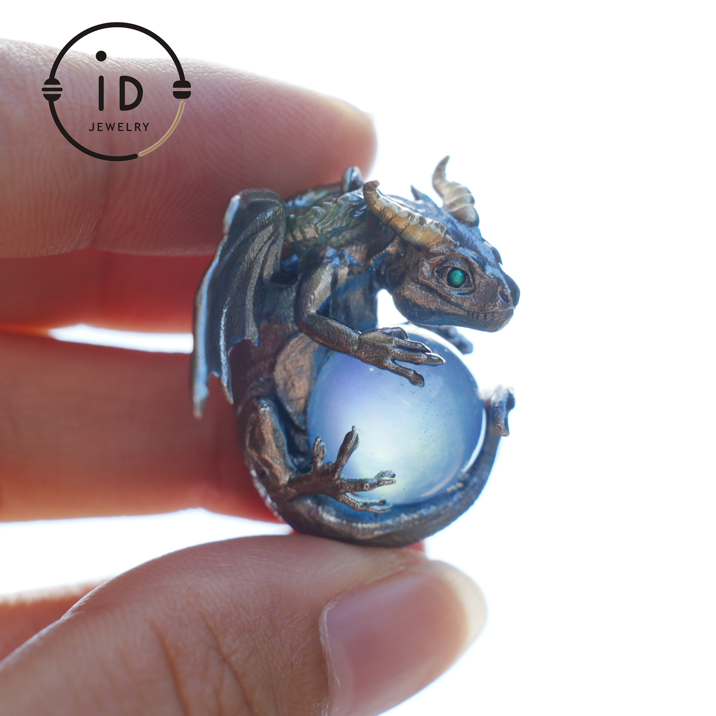 Handcrafted Dragon Pendant with Aquamarine in 925 Silver, Gothic Fantasy Style, Talisman Gift for Men & Women