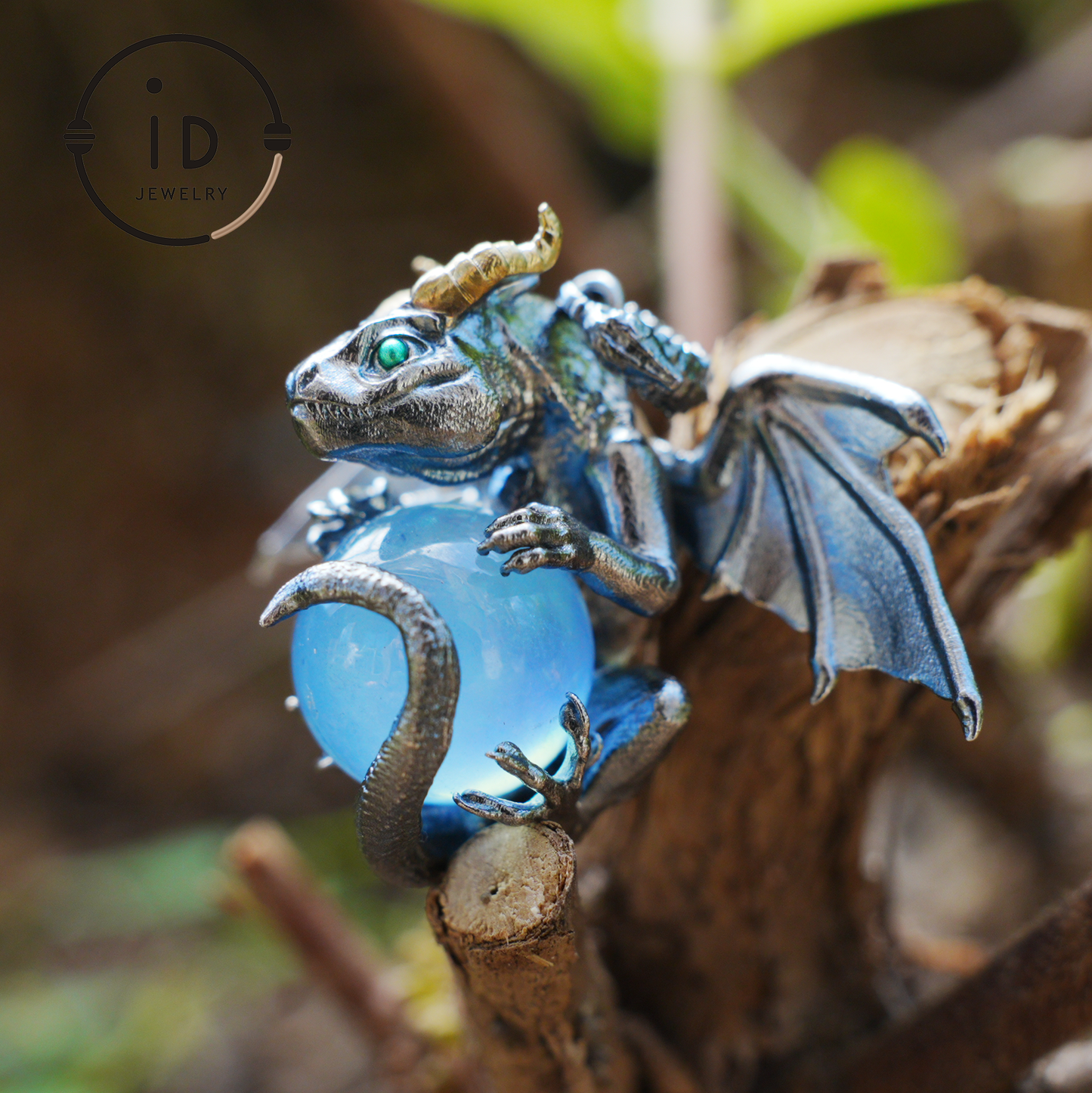 Handcrafted Dragon Pendant with Aquamarine in 925 Silver, Gothic Fantasy Style, Talisman Gift for Men & Women