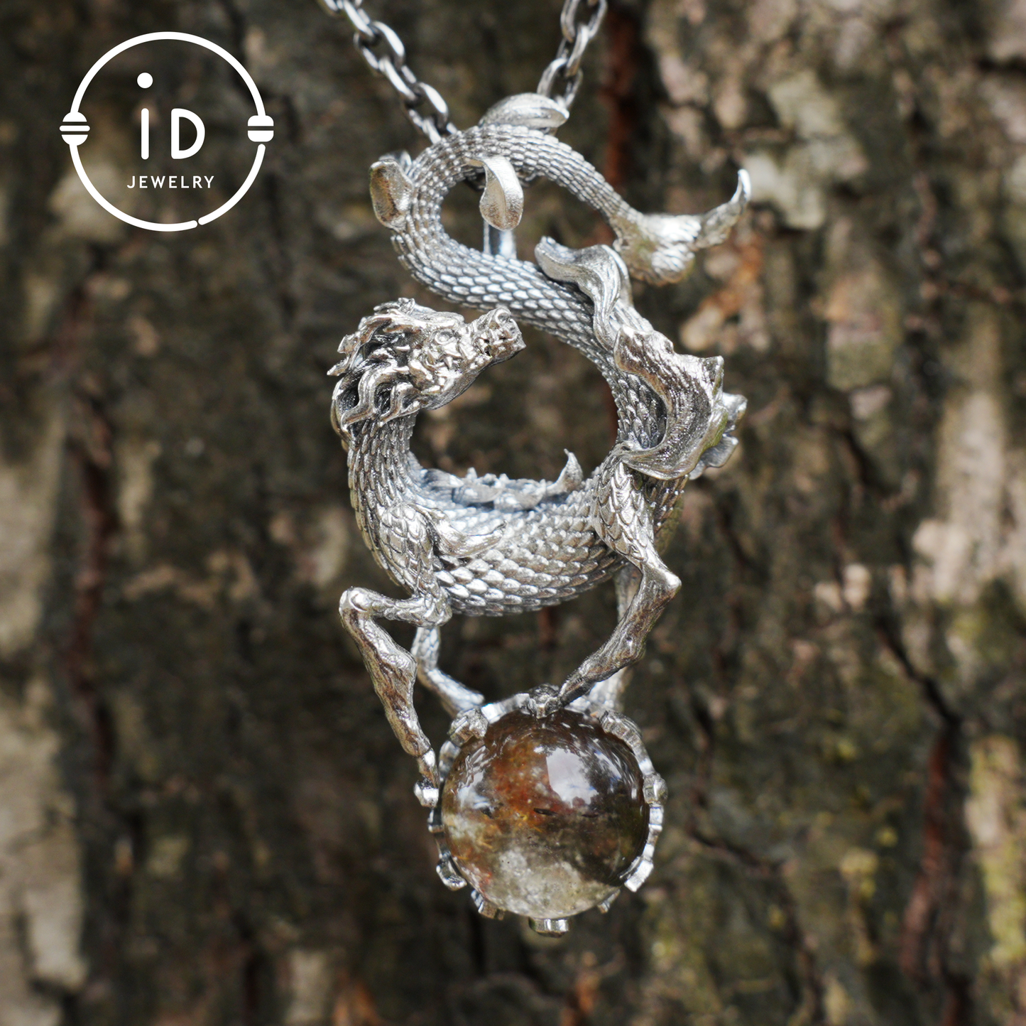 Ghost Quartz Dragon Pendant in 925 Silver · Gothic Fantasy Necklace for Women · Talisman Jewelry · Gift Idea Birthday Christmas