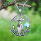 Handcrafted Octagonal Cut-out Pendant | Natural Larimar Orb Accent | Retro-Inspired Geometric Statement Gift for Creative Souls
