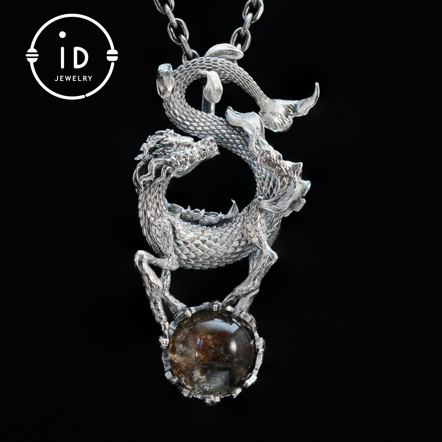 Ghost Quartz Dragon Pendant in 925 Silver · Gothic Fantasy Necklace for Women · Talisman Jewelry · Gift Idea Birthday Christmas