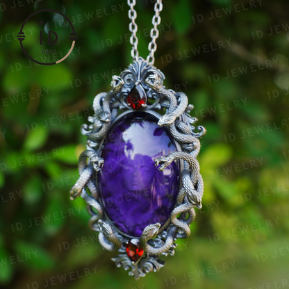 Hand-Carved Medusa Amethyst Pendant | Raised Serpent Frame in 925 Sterling Silver | Gothic Talisman for Powerful Self-Empowerment