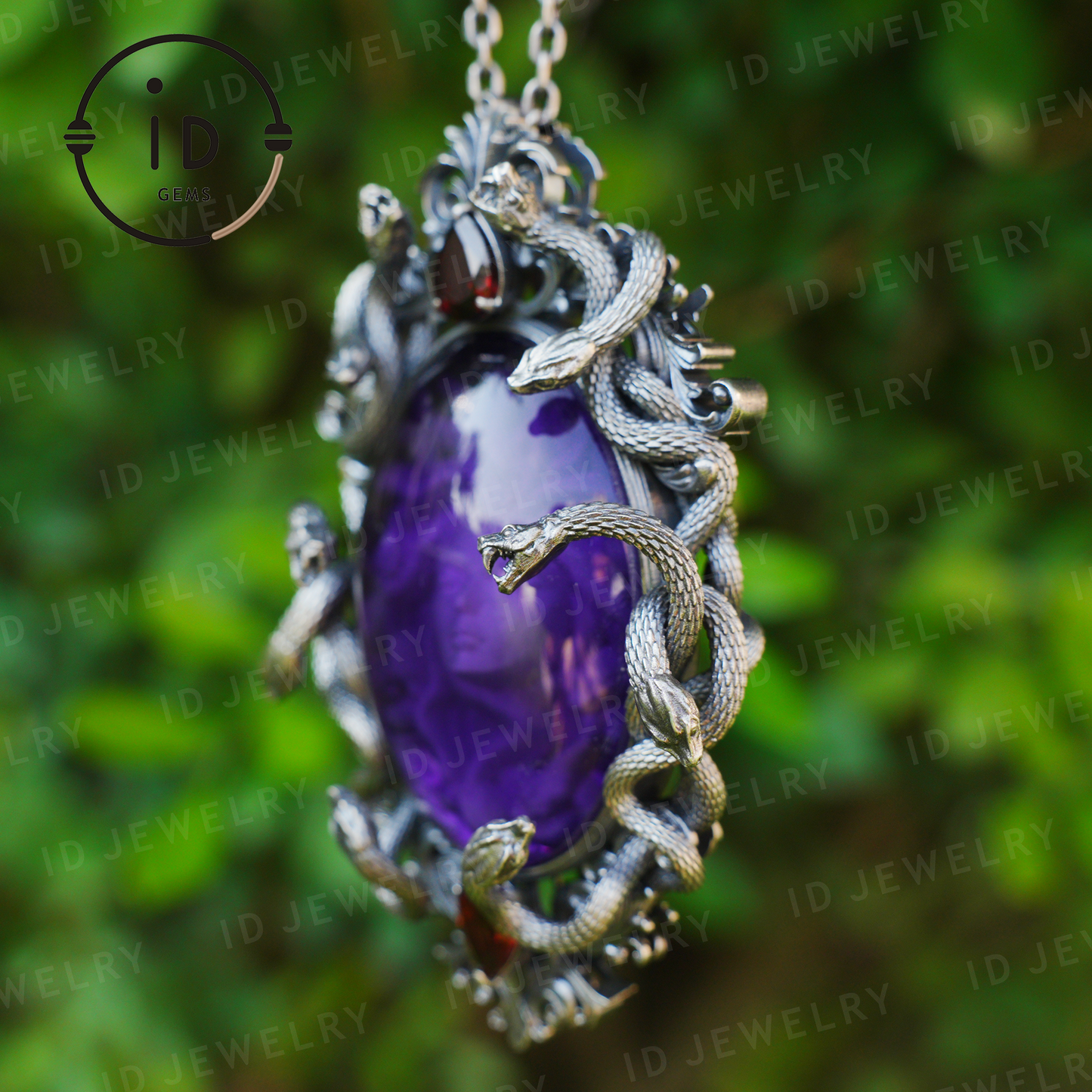 Hand-Carved Medusa Amethyst Pendant | Raised Serpent Frame in 925 Sterling Silver | Gothic Talisman for Powerful Self-Empowerment