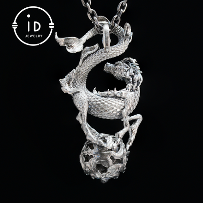 Ghost Quartz Dragon Pendant in 925 Silver · Gothic Fantasy Necklace for Women · Talisman Jewelry · Gift Idea Birthday Christmas