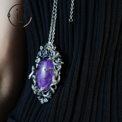 Hand-Carved Medusa Amethyst Pendant | Raised Serpent Frame in 925 Sterling Silver | Gothic Talisman for Powerful Self-Empowerment
