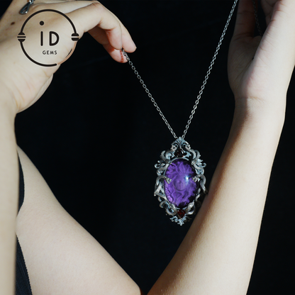 Hand-Carved Medusa Amethyst Pendant | Raised Serpent Frame in 925 Sterling Silver | Gothic Talisman for Powerful Self-Empowerment