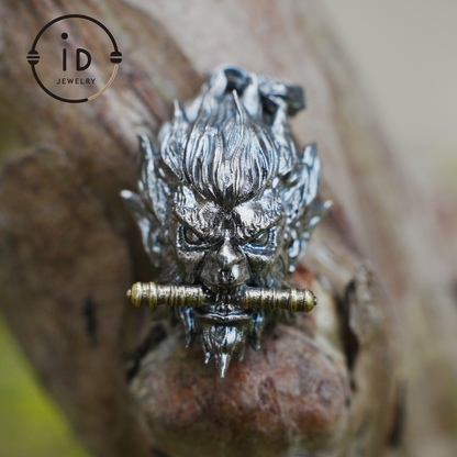 Gothic Ring Necklace Set in 925 Silver with Totem Face and Sword, Oxidized Silver Jewelry for Men, Gift for Christmas