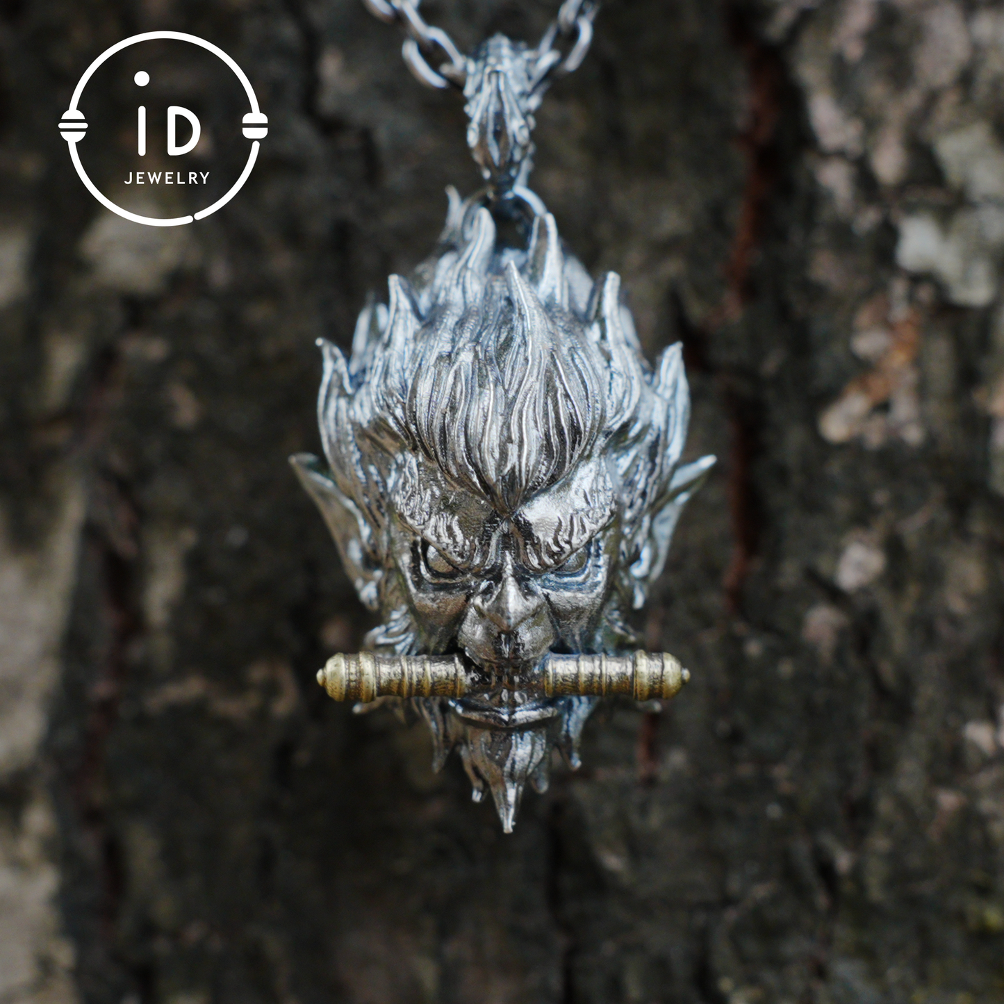 Gothic Ring Necklace Set in 925 Silver with Totem Face and Sword, Oxidized Silver Jewelry for Men, Gift for Christmas