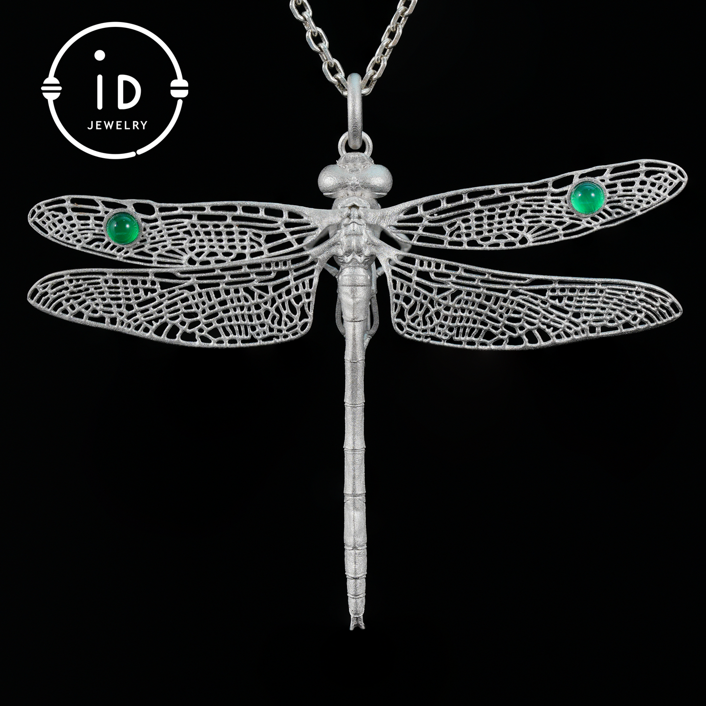 Green Onyx Dragonfly Pendant in 925 Sterling Silver, Fairytale Style Handmade Nature Talisman Necklace, Gift for Nature Lovers