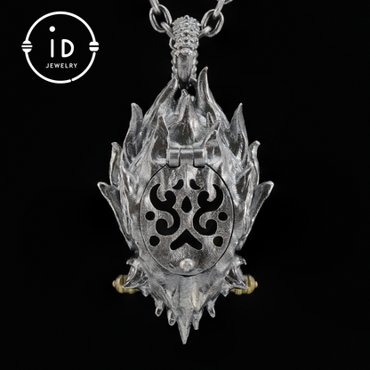 Gothic Ring Necklace Set in 925 Silver with Totem Face and Sword, Oxidized Silver Jewelry for Men, Gift for Christmas