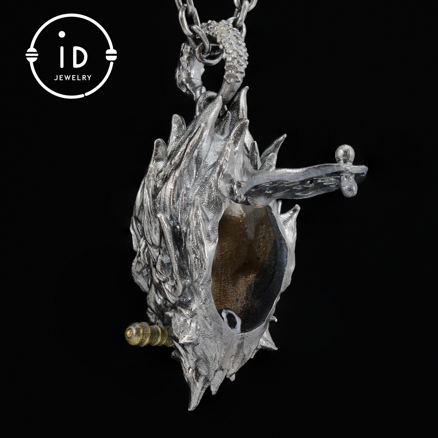 Gothic Ring Necklace Set in 925 Silver with Totem Face and Sword, Oxidized Silver Jewelry for Men, Gift for Christmas