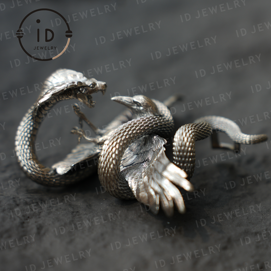 Cobra Vogel Anhänger Brosche, Handgemachter Gothic Fantasy Schmuck, Mythische Tier Battle Art Halskette 