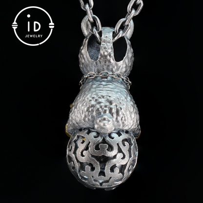 Ghost Quartz Pendant in Oxidized 925 Silver with Llama Figure and Brass Accents, Vintage Style Necklace, Christmas Gift for Her