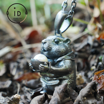 Hamster Pendant with Pearl, Whimsical Animal Totem Amulet, Handcrafted Fairy Tale Jewelry, Symbol of Care and Gentle Devotion