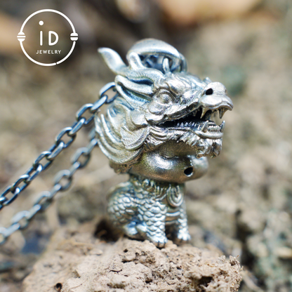Dragon Guardian Pendant, Handcrafted Totem Amulet, Fantasy Spirit Creature Jewelry, Mythical Beast Design, Protective Charm Gift
