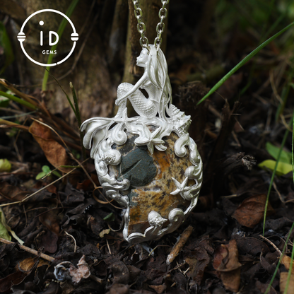 Mermaid Seashell Fossil Pendant, Handcrafted Ocean Goddess Amulet, Spiritual Protection Jewelry, Mythical Art Design, Siren Sea Gift