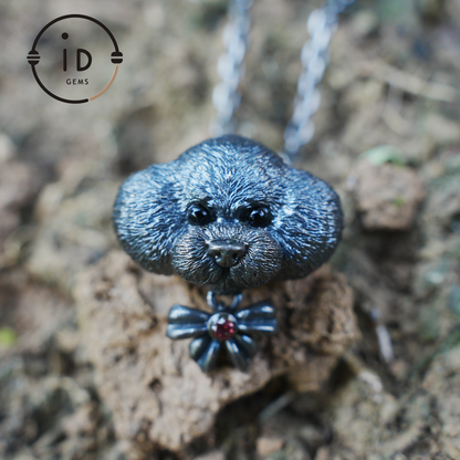 Guardian Dog Pendant, Black Onyx Emotional Amulet, Handmade Fantasy Jewelry, Night Spirit Totem, Storytelling Animal Charm