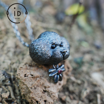 Guardian Dog Pendant, Black Onyx Emotional Amulet, Handmade Fantasy Jewelry, Night Spirit Totem, Storytelling Animal Charm