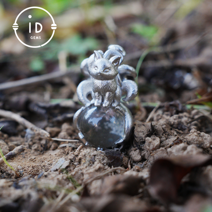 Fox Pendant with Ghost Quartz, Nine-Tailed Spirit Amulet, Handcrafted Fantasy Jewelry, Dreamy Forest Totem Necklace, Mythical Design