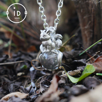 Fox Pendant with Ghost Quartz, Nine-Tailed Spirit Amulet, Handcrafted Fantasy Jewelry, Dreamy Forest Totem Necklace, Mythical Design