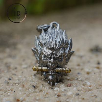 Gothic Ring Necklace Set in 925 Silver with Totem Face and Sword, Oxidized Silver Jewelry for Men, Gift for Christmas