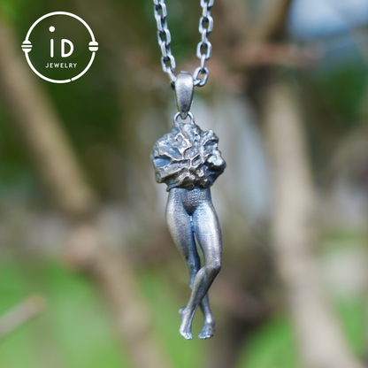 Art Sculpture Pendant Amulet, Handmade Totem Jewelry with Feminine Form and Stone Texture, Symbolic Awakening Necklace, Myth Inspired