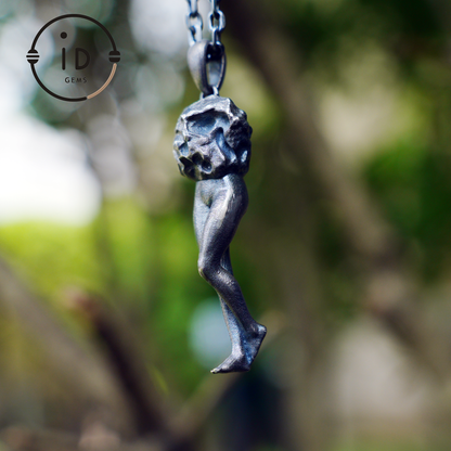 Art Sculpture Pendant Amulet, Handmade Totem Jewelry with Feminine Form and Stone Texture, Symbolic Awakening Necklace, Myth Inspired