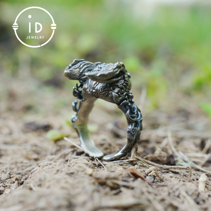 Fox Totem Ring with Green Zircon Eyes, Forest Guardian Amulet, Handmade Animal Jewelry, Mythic Protection Symbol