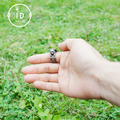Handcrafted Rabbit Ring with Green Zircon, Spring Awakening Symbol, Unique Silver Jewelry