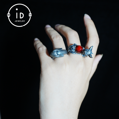 Fox Ring Garnet Protection Talisman | Fantasy Animal Jewelry | Handmade Nature Spirit Ring | Woodland Amulet for Inner Desire
