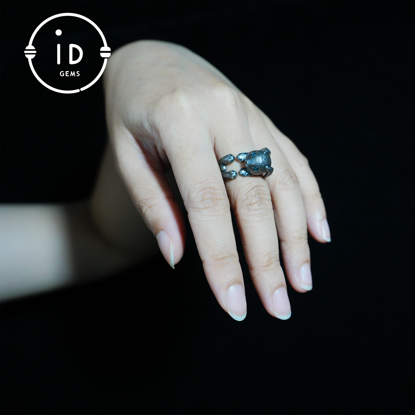 Handcrafted Rabbit Ring with Green Zircon, Spring Awakening Symbol, Unique Silver Jewelry